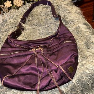 VTG KOOBA Purple Hobo Fabric/Leather Trim/Zippers Y2K Bag HTF RARE Collectible